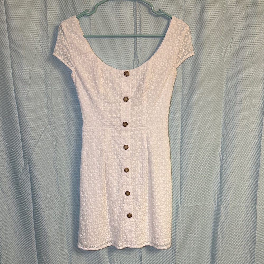 B Darlin White Textured Button-Front Mini Dress